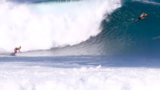 Huge Scary Pipe 3rd Reef NathanampIvan Florence Van Melum Mike Stewart Surfing North Shore Hawaii [upl. by Burdelle]