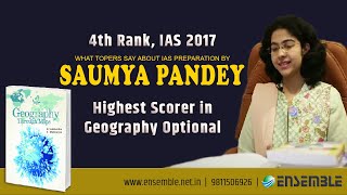 Saumya Pandey  4th Rank  IAS 2017  Highest Score in Geography Optional [upl. by Ammeg908]