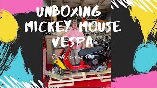 Unboxing 2023 Vespa Disney Mickey Mouse 150 Primavera USA FINALLY [upl. by Wolfy]