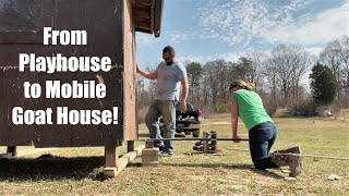 Converting An Old Playhouse Into A Goat House Its MOBILE Too See How [upl. by Bellda]