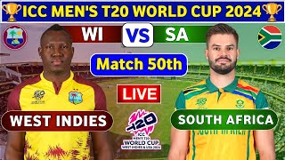 West Indies vs South Africa 50th Match  WI vs SA 50th T20 Live Score amp Commentary World Cup 2024 [upl. by Gonagle]