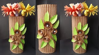 DIY How to Make Beautiful Flower Vase With Cardboard Best out of waste Flower vaseUnique [upl. by Nasya]