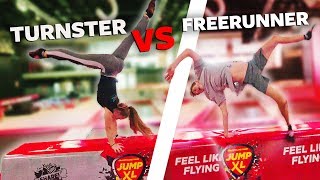 TURNSTER VS FREERUNNER IN TRAMPOLINEPARK  Jumpxl [upl. by Laban]