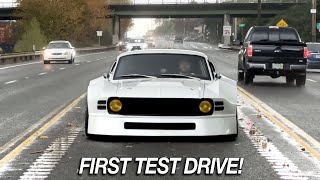 First Test Drive Of The Wide Body Mid Engine 67 Mustang Fastback [upl. by Nahtonoj]