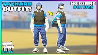 Easy Blue Joggers Ripped Shirt Glitch Tryhard Modded Outfit No Transfer GTA Online [upl. by Nylirak]