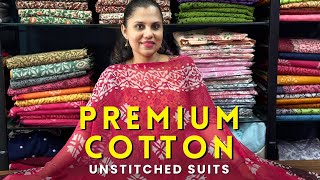 Cotton Premium Unstitched Suits With Chiffon Dupatta [upl. by Ahsiuqat303]