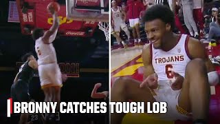 Bronny James finishes TOUGH LOB and is fouled  ESPN College Basketball [upl. by Odnama]