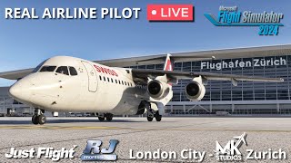 Flying the Just Flight Avro RJ into MKStudio’s Zurich Intl  Microsoft Flight Simulator 2024 [upl. by Adlin]