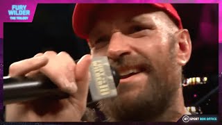 Tyson Fury reacts after epic win over Deontay Wilder and he SINGS for the Las Vegas crowd [upl. by Ashman]