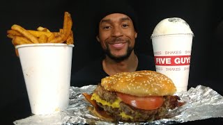 Five Guys Mukbang Bacon Cheeseburger  Cajun Fries  Peanut Butter Milkshake [upl. by Eliezer628]