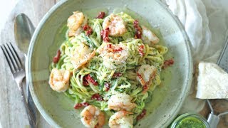 Zucchini Noodles with Pesto and Shrimp Scampi Recipe [upl. by Htirehc]