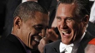 Obama and Romney trade jokes at New York charity dinner [upl. by Noram]