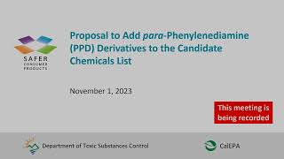 Proposal to Add paraPhenylenediamine PPD Derivatives to Candidate Chemicals List  Nov 1 2023 [upl. by Llednyl]