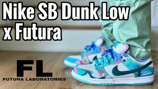 Nike SB Dunk Low x Futura Laboratories “Bleached Aqua” Review amp On Feet [upl. by Annahsor]