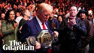 Donald Trump attends UFC match with key allies Musk Rogan and RFK Jr [upl. by Sivatco]