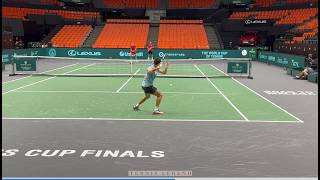 Carlos Alcaraz Awesome Practice Points vs Bautista Agut Davis Cup 2024  Court Level View [upl. by Odrarej]