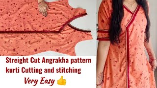 Streight Angrakha Pattern Kurti Cutting and stitching Very Easy  Angrakha kurti cutting stitching [upl. by Kernan]