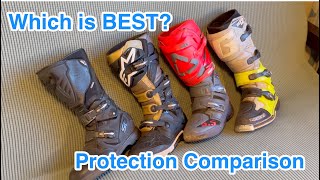 Motocross boot protection comparison  Gaerne SG12 vs AlpineStars Tech 7 vs Leatt 55 vs Sidi Adv 2 [upl. by Monney]