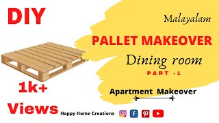 Pallet makeover malayalam  dining wall makeover in budget dining room makeover part 1 55 [upl. by Nylednarb]