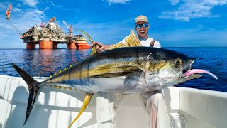 Monster Yellowfin Tuna Under Massive Oil Rig Catch Clean amp Cook NLBN Lure Tuna Fishing [upl. by Ceciley200]