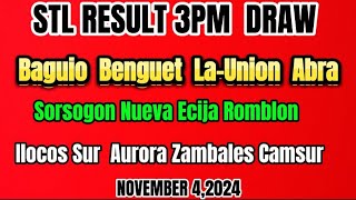 STL LUZON BAGUIO BENGUET LA UNION RESULT 3PM DRAW NOVEMBER 42024 [upl. by Eille334]