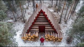 Man Built Amazing Log House Aframe Style  Start toFinish  bushcraftua1 [upl. by Nnylyak]