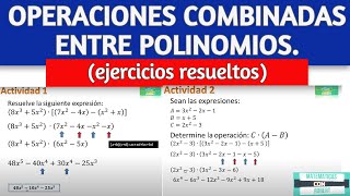 OPERACIONES COMBINADAS entre POLINOMIOS Ejemplos resueltos✅👍 [upl. by Yle698]