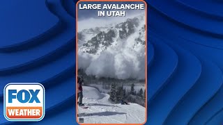 Large Avalanche Sends Giant Snow Cloud Over Skiers At Utah Resort [upl. by Naveb715]