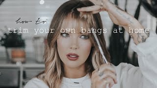 HOW TO TRIM and CUT YOUR OWN BANGS at home super easy method  ImMalloryBrooke [upl. by Ber]