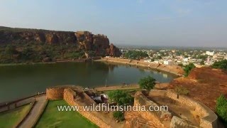 Badami Karnataka  capital of the Badami Chalukyas aerial footage [upl. by Filberto330]