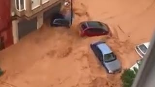 Chaos in Valencia Spain Thousands of homes and cars submerged by heavy flooding in UtielRequena [upl. by Dorothy]