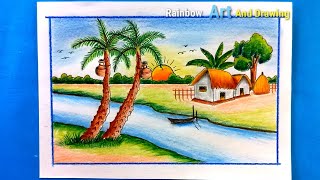 Winter season scenery Drawing ❣️ শীতকালের দৃশ্য আঁকার সহজ উপায় ❣️Shitkaler Drisso Drawing Painting [upl. by Frederik]