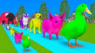 Paint Animals DuckTigerCowLionBuffaloGorillaElephantDinosaur Fountain Crossing Animal Game Na [upl. by Eikcor]