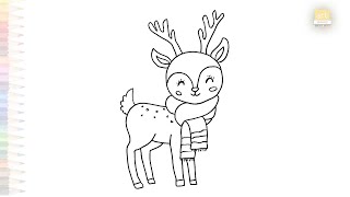 Christmas Reindeer drawing easy 01  Art tutorial  How to draw A Reindeer step by step artjanag [upl. by Winfrid]