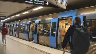 Sweden Stockholm subway ride from TCentralen to Hornstull X escalator [upl. by Inami458]