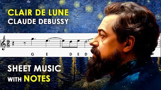 Clair de Lune  Claude Debussy  Sheet Music with Easy Notes for Recorder Flute Violin Beginners [upl. by Rhodie]