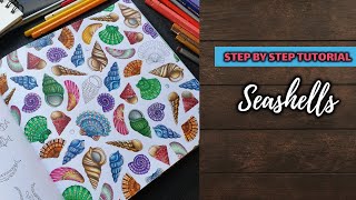 colour beautiful seashells in lost ocean colouring book 🐚🌊🎨 \ adult colouring tutorial [upl. by Elle]