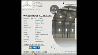 62500 SQ FT WAREHOUSE AVAILABLE ON RENT IN BHIWANDI SUITABLE FOR CEMENT MANUFACTURING AND STORAGE [upl. by Sharai631]