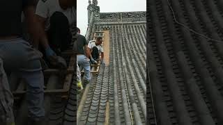 Craftsmen lay waterproof ceramic tiles for traditional buildings [upl. by Jennifer]