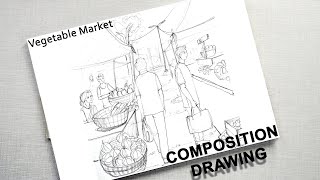 Vegetable Market Composition Memory Drawing [upl. by Elleirb807]