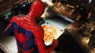 Tobey Maguire finally gets his pizza Its pizza time Raimi Suit Spiderman PS4 [upl. by Heyer]