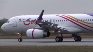 A320 Thai Smile first flight landing Hamburg Finkenwerder HSTXL [upl. by Kappel]