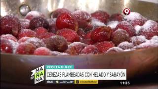 Receta dulce cerezas flambeadas con helado y sabayón [upl. by Tatman]