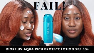 Biore UV Aqua Rich Aqua Protect Lotion SPF 50 Review on Dark Skin  TamunoAbbey [upl. by Aicilev]