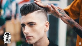 Skin Fade Pompadour with Two Razored Line  Liem Barber Shops Collection [upl. by Anestassia]