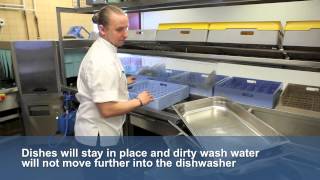 How to use dishwashing baskets in a professional kitchen Select a suitable basket load it properly [upl. by Ahsikar]