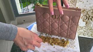 Dior Caro zipped pouch with chain in blush supple cannage Calfskin Unboxing [upl. by Supen163]