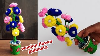 wool flower guldastaHome decoration ideasWoolen craftArt and craft Wool flowerGuldasta 👌👌👌 [upl. by Tebazile]