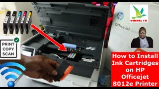 How to Install Ink Cartridges on HP Officejet 8012e Wireless  WIFI Printer [upl. by Biddie193]