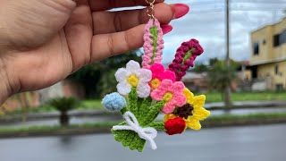 💐Asombrosa idea 💐Llavero Mini Bouquet de Flores Tejidas  Tutorial  viral crochet youtube [upl. by Lledraw906]